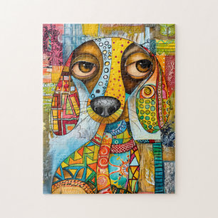 retro-inspired pop-art dog face with vibrant shade jigsaw puzzle