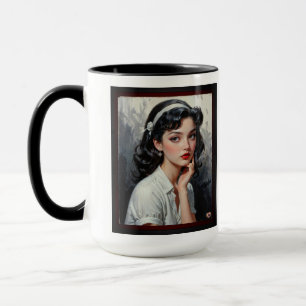 Retro Inspired Portrait of Thoughtful Young Woman Mug