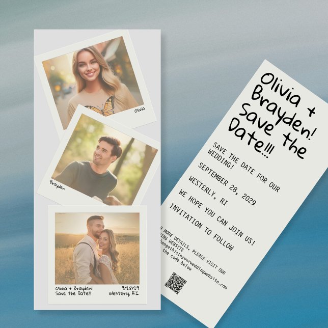 Retro Instant Camera 3 Photo QR Save the Date (Instant Photo Save the Date. 3 photos. All the details but super simple)
