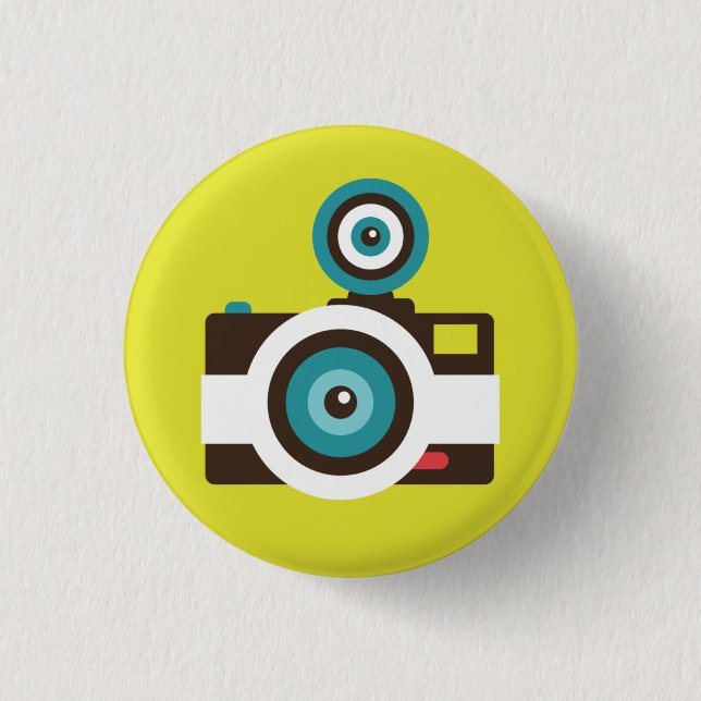 Retro Instant Camera (White / Brown) Flair Button (Front)