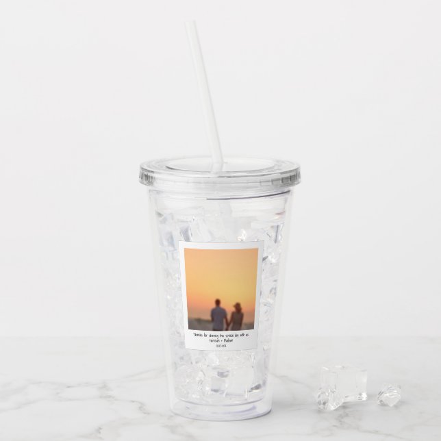 Retro instant photo couple friends names custom acrylic tumbler (Front Ice)