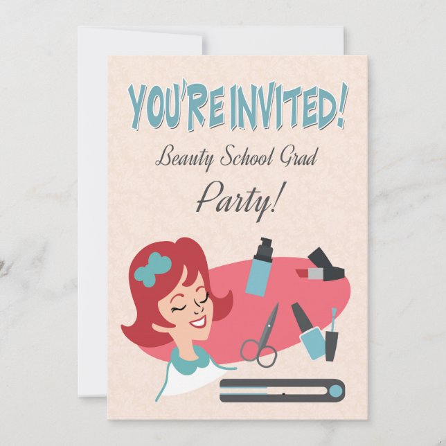 Retro Invite for a Beauty School Graduate Party (Front)