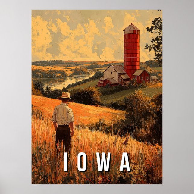 Retro Iowa Patriotic Spirit - Americana Heartland  Poster (Front)