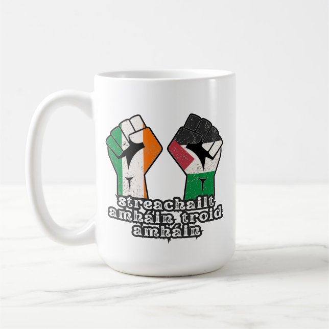 Retro Ireland Palestine Solidarity Fist revolution Coffee Mug (Left)