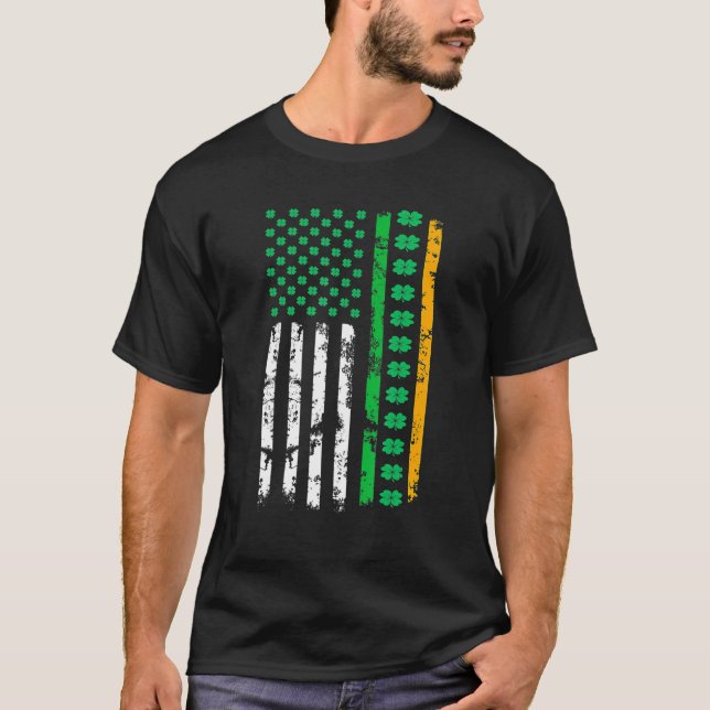 Retro Irish American Flag Distressed Flag St Patri T-Shirt (Front)