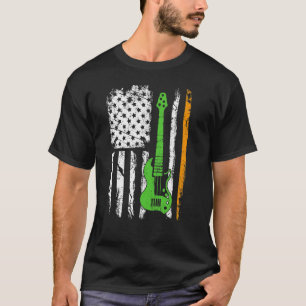 Retro Irish American Flag Guitar Shamrock St Patri T-Shirt