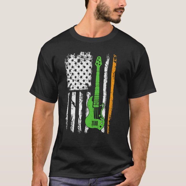 Retro Irish American Flag Guitar Shamrock St Patri T-Shirt (Front)