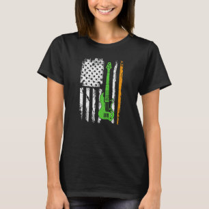 Retro Irish American Flag Guitar Shamrock St Patri T-Shirt