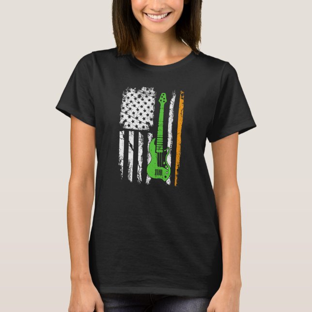 Retro Irish American Flag Guitar Shamrock St Patri T-Shirt (Front)