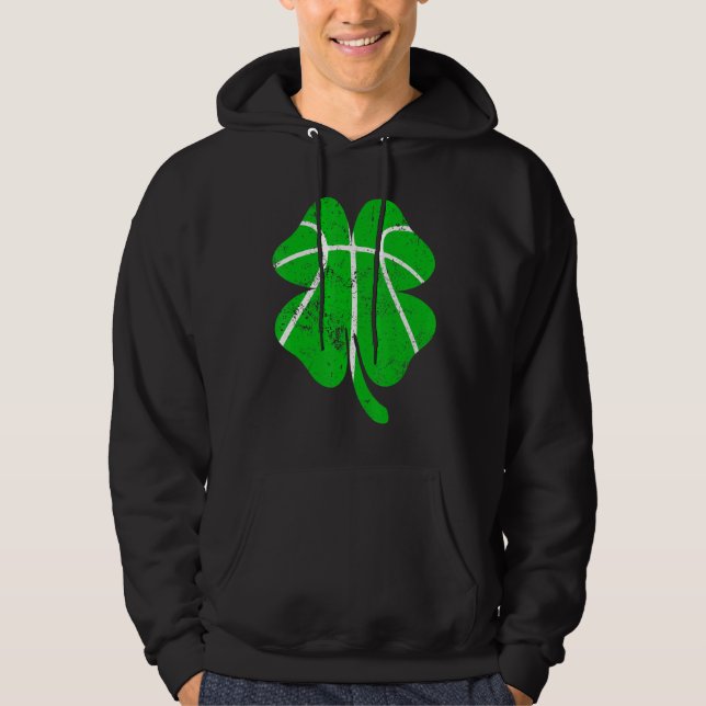 Retro Irish Shamrock Basketball Sports  St Patrick Hoodie (Front)
