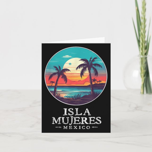 Retro Isla Mujeres Mexico Beach Sunset Souvenir Me Card (Front)
