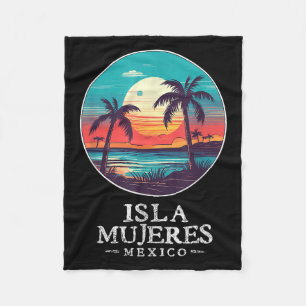 Retro Isla Mujeres Mexico Beach Sunset Souvenir Me Fleece Blanket