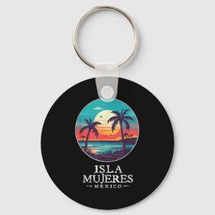 Retro Isla Mujeres Mexico Beach Sunset Souvenir Me Key Ring