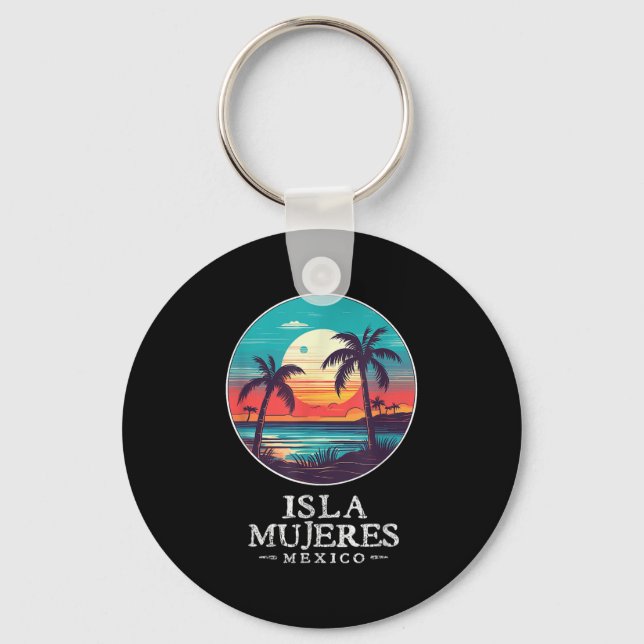 Retro Isla Mujeres Mexico Beach Sunset Souvenir Me Key Ring (Front)