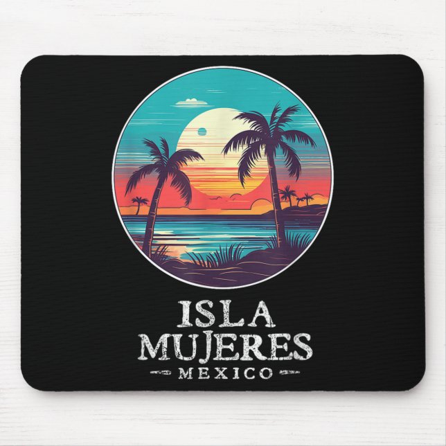 Retro Isla Mujeres Mexico Beach Sunset Souvenir Me Mouse Mat (Front)