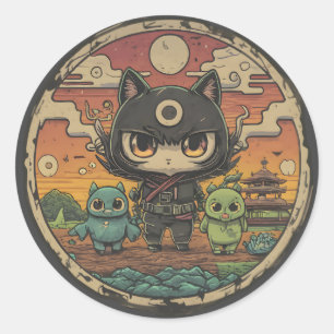 Retro Island Pals: Ninja Cat Crew Classic Round Sticker