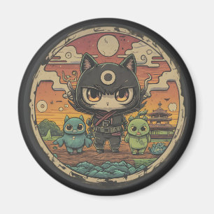 Retro Island Pals: Ninja Cat Crew Magnet