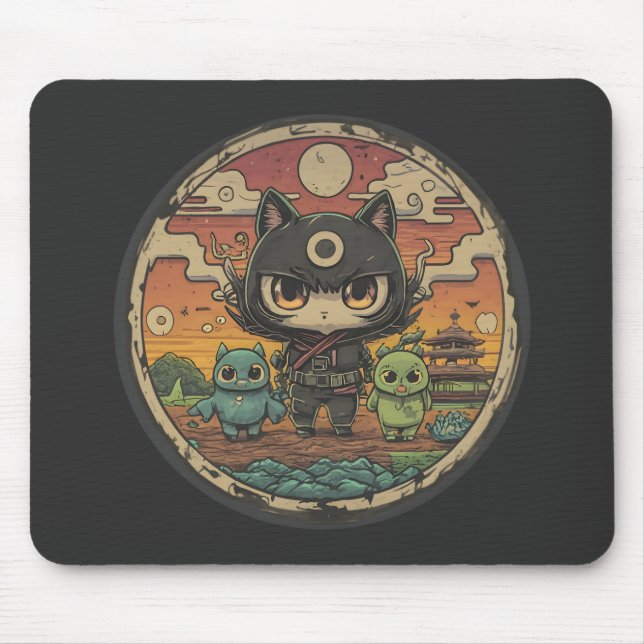 Retro Island Pals: Ninja Cat Crew Mouse Mat (Front)