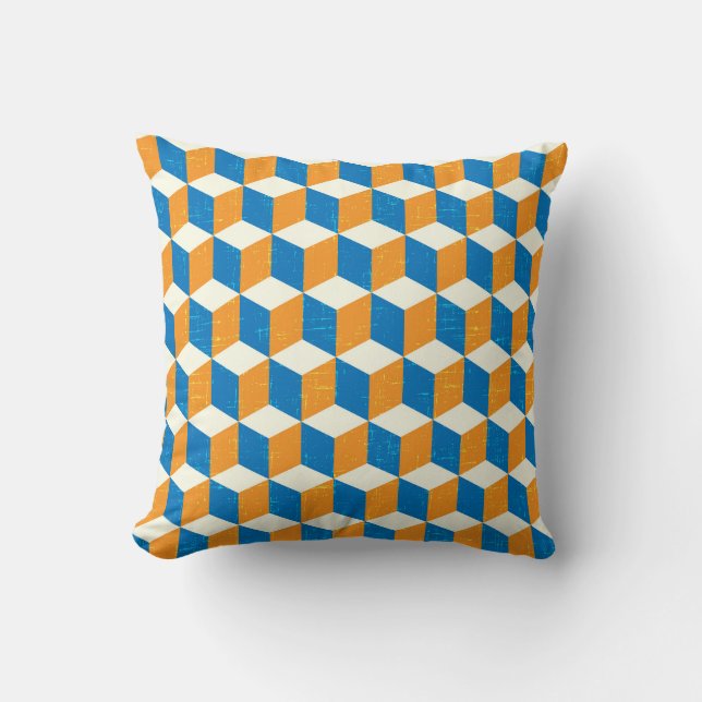 Retro isometric cubes, geometric illusion cushion (Front)