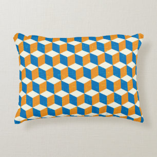 Retro isometric cubes, geometric illusion decorative cushion