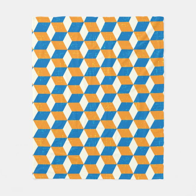 Retro isometric cubes, geometric illusion fleece blanket (Front)