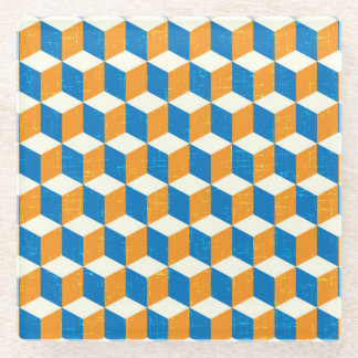 Retro isometric cubes, geometric illusion glass coaster