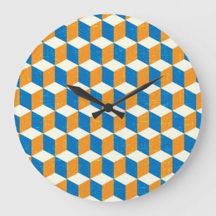 Retro isometric cubes, geometric illusion large clock