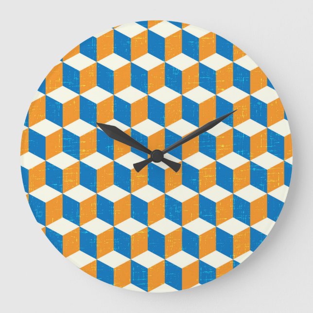 Retro isometric cubes, geometric illusion large clock (Front)