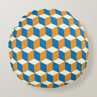 Retro isometric cubes, geometric illusion round cushion