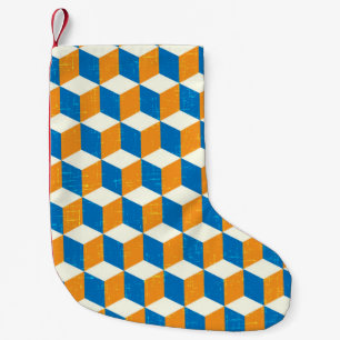 Retro isometric cubes, geometric illusion small christmas stocking