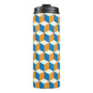 Retro isometric cubes, geometric illusion thermal tumbler