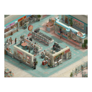 Retro Isometric Grocery Store Pixel Art Poster