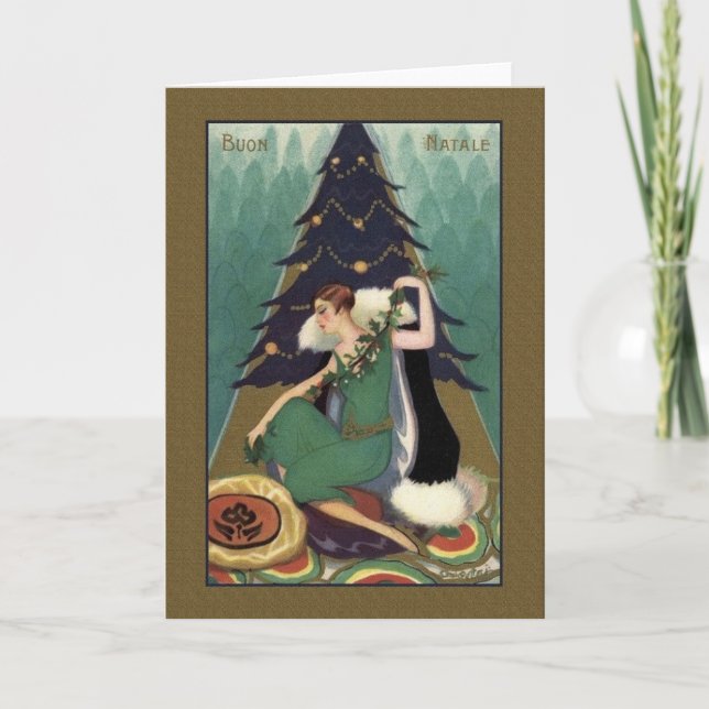 Retro Italian Art Deco Buon Natale Christmas Card (Front)