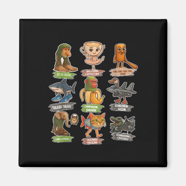 Retro Italian Brainrot Meme Funny All Brainrot Ani Magnet (Front)