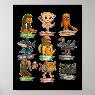 Retro Italian Brainrot Meme Funny All Brainrot Ani Poster