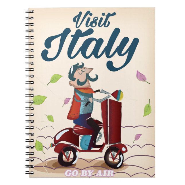 Retro Italian cartoon scooter poster Notebook (Front)