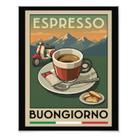 Retro Italian Espresso Art Cafe 1950s Poster