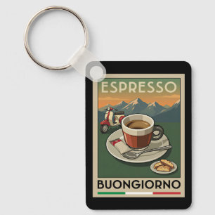 Retro Italian Espresso Art Cafe 1950s Poster Key Ring