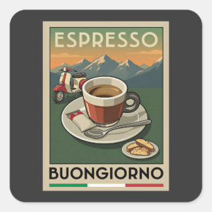 Retro Italian Espresso Art Cafe 1950s Poster Square Sticker