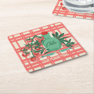 Retro Italian Food Illustration Paper Coaster