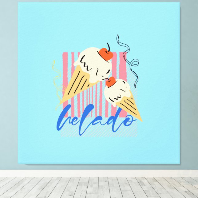 Retro Italian Ice Cream Cones Canvas Print (Insitu(Wood Floor))