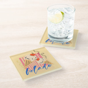 Retro Italian Ice Cream Cones Glass Coaster