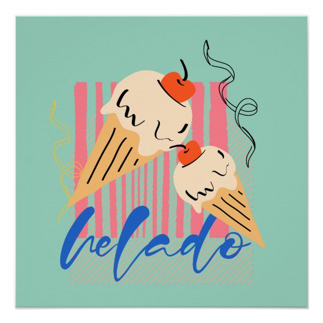 Retro Italian Ice Cream Cones Poster (Front)