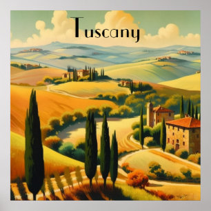 Retro Italy Tuscany Countryside Landscape Artwork Poster
