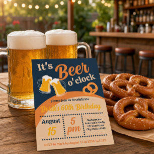 Retro It's Beer O'Clock 60th Birthday  Invitation