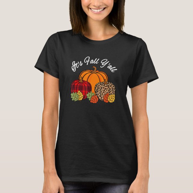 Retro Its Fall Yall Pumpkin Leopard Print Autumn T-Shirt (Front)