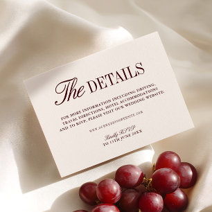 Retro Ivory Beige & Burgundy Wedding Website Enclosure Card