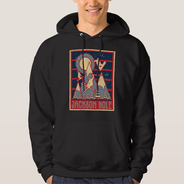 Retro Jackson Hole Ski T-Shirt Hoodie (Front)