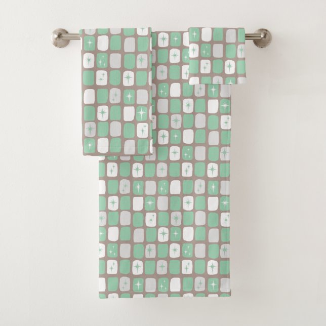 Retro Jade and White Starbursts Towel Set (Insitu)