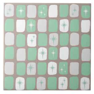 Retro Jade Starbursts Ceramic Tile